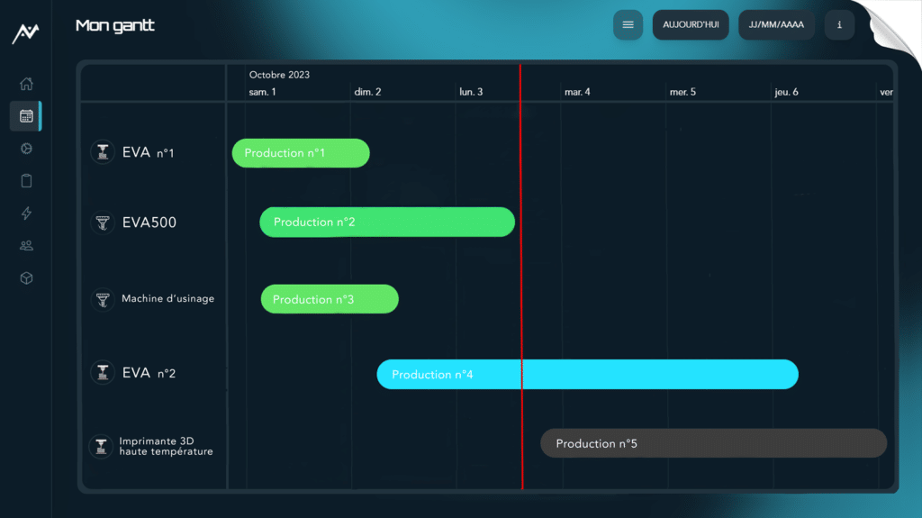 Logiciel de planification et de gestion avec tableau de bord pour machines industrielles : impression 3D, usinage, laser.